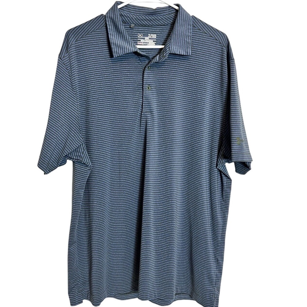 Under Armour Men's‎ Striped Golf Polo Shirt Size XL Blue/Olive Green Casual